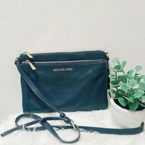 Michael Kors Dark Blue Crossbody Double Zip Bag 10.5 inches long New